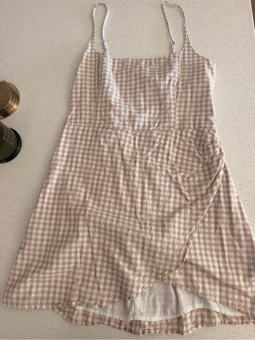Abercrombie & Fitch Gingham Smocked Midi Sundress Beige White Cottagecore